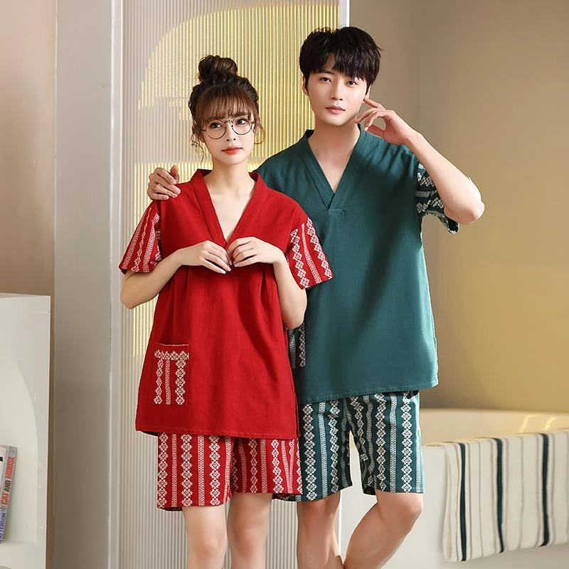 新中式纯棉汗蒸服女款浴服男士足疗按摩桑拿洗浴家居大码情侣