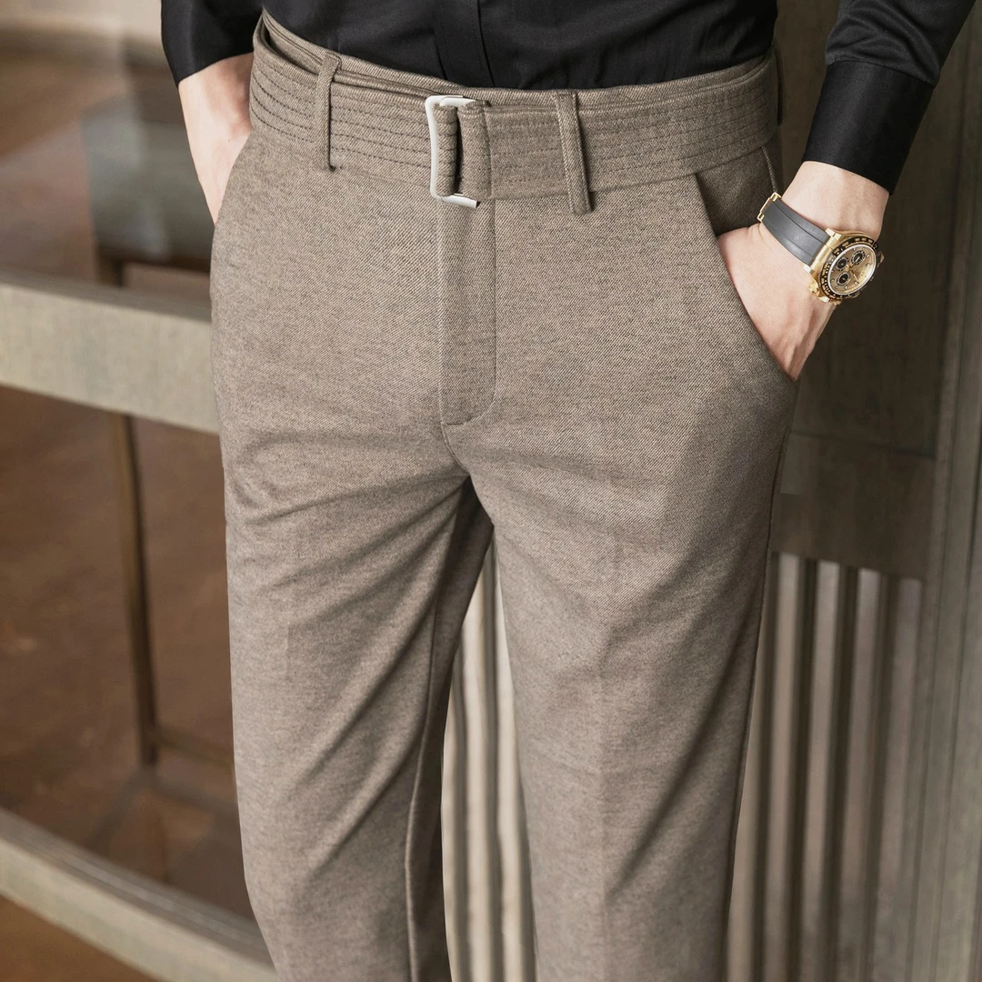 男裤子高端加厚羊毛呢子秋冬季商务九分冬裤修身小脚毛料休闲西裤