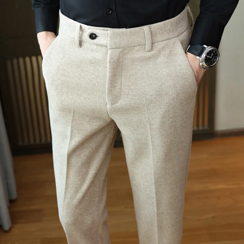 男裤子高端加厚羊毛呢子秋冬季商务修身小脚保暖弹力毛料休闲西裤