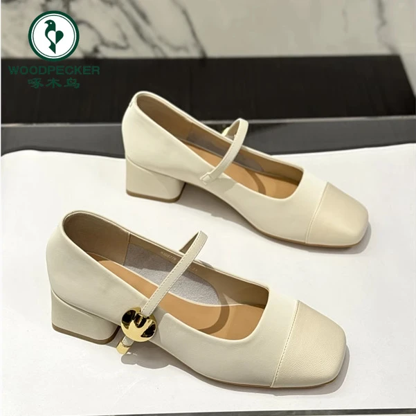 啄木鸟粗跟仙女风玛丽珍鞋2024新款春季方头百搭中跟一字扣带单鞋