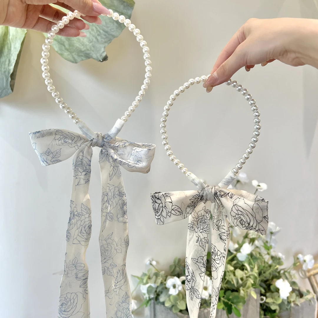 森系少女珠珠飘带发箍女夏洗脸高级感仙美压发发卡编发发饰头饰品