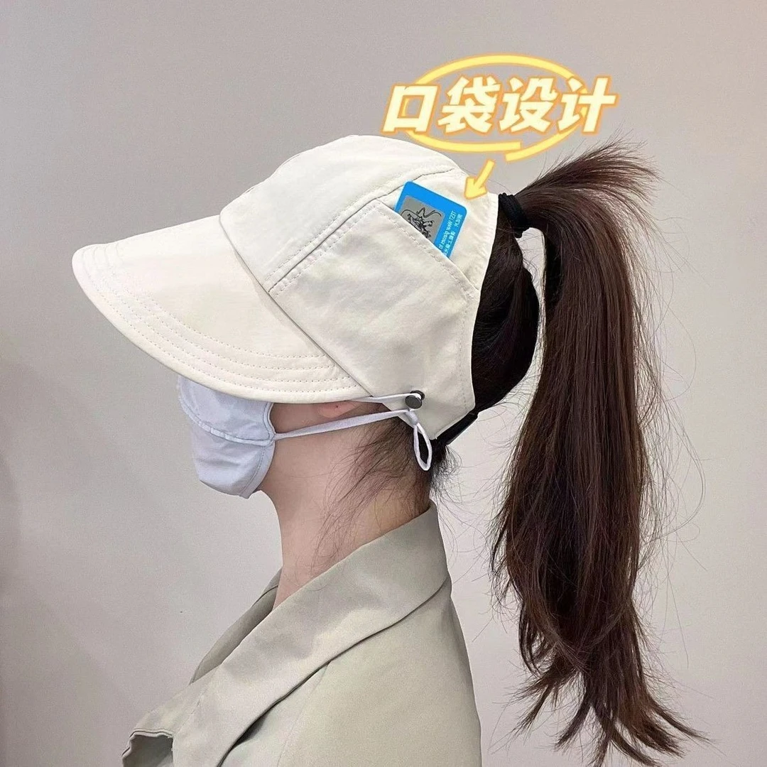 防晒帽女可扎马尾新帽子速干薄款露思同款遮阳帽鸭舌太阳帽渔夫帽