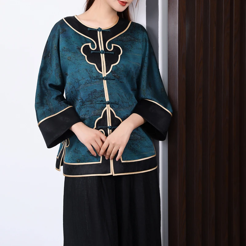 豆豆定制*如意令*真丝香云纱旗袍上衣复古太太服2024新品