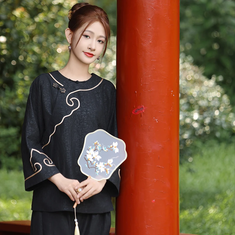 曦涵玥原创*烟霞' 真丝香云纱中式复古上衣定制重工如意高端气质