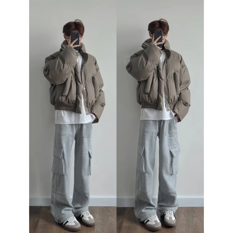 2024秋冬季新款情侣短款PU皮面包服美式复古棉服外套高级感潮流