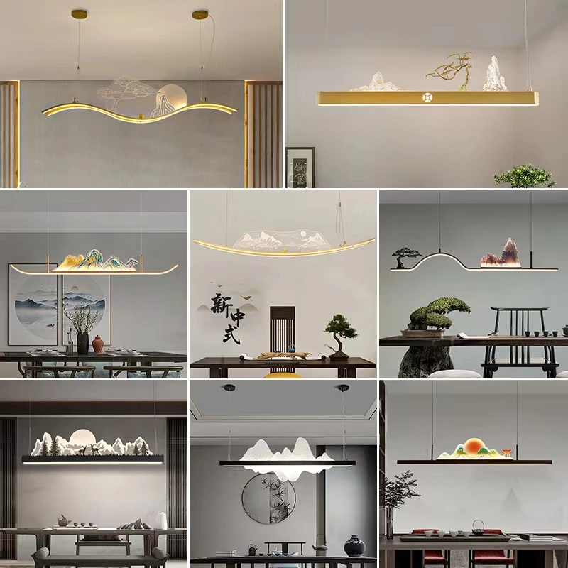 长条形餐吊大全新中式现代简约中国风餐厅茶室创意家用禅意餐吊灯