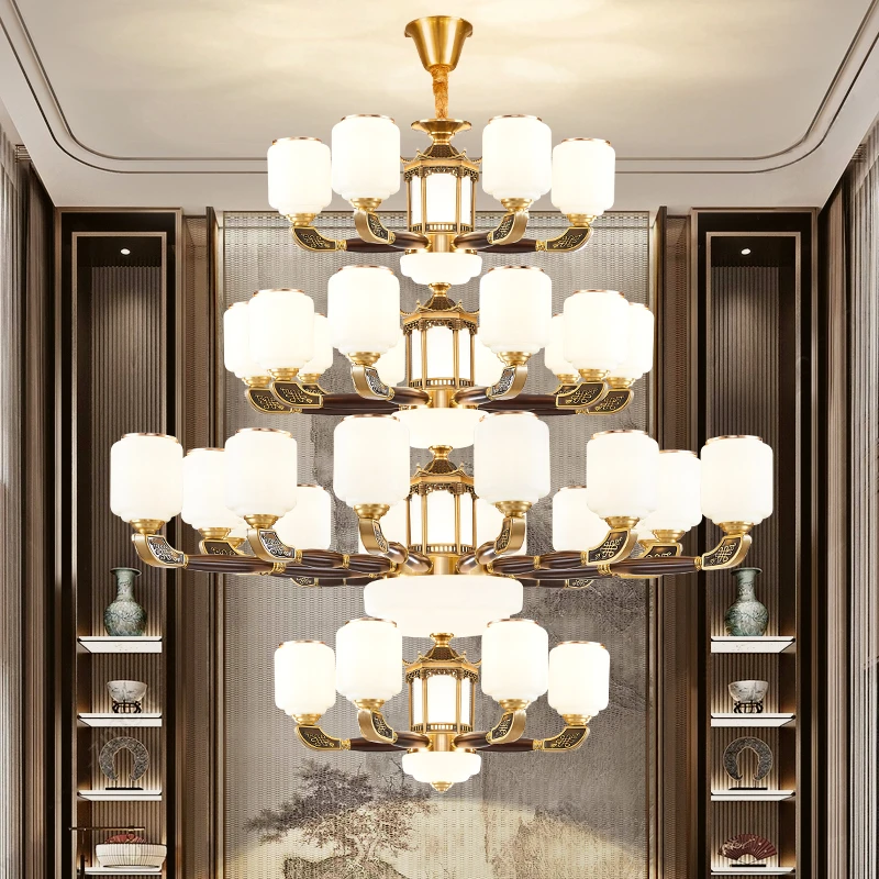 新中式复式楼别墅大气国风简约禅意家用客厅灯创意大厅餐厅灯楼梯