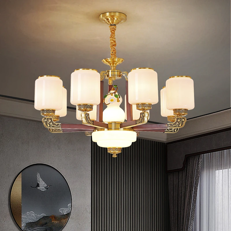 新中式铜加实木中国风客厅餐厅书房别墅复式楼禅意简约挑空吊灯