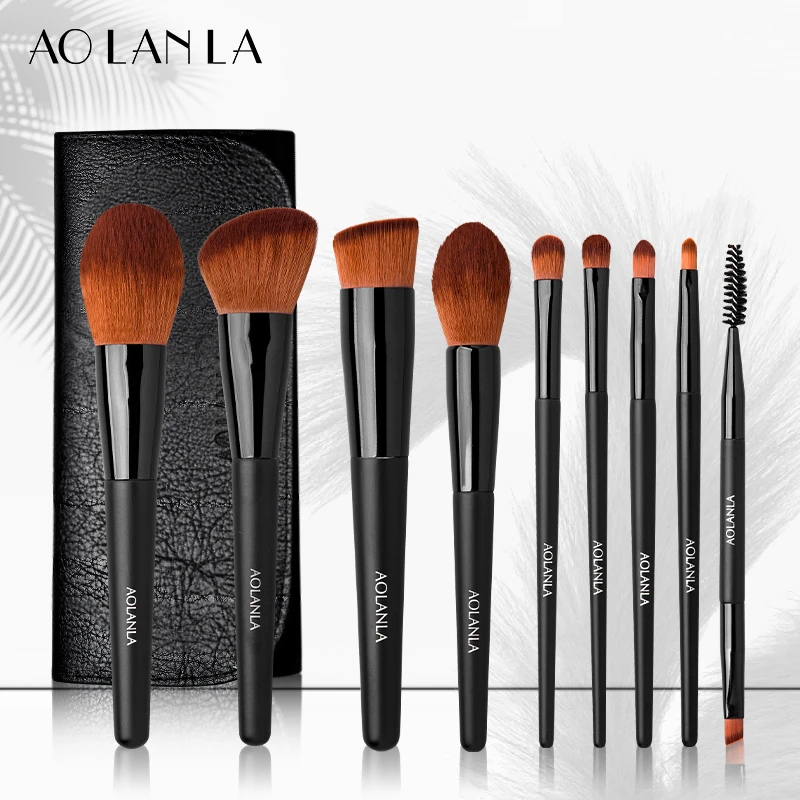 AOLANLA美国软毛9支化妆刷套装初学者眼影粉底散粉腮红遮瑕眉刷