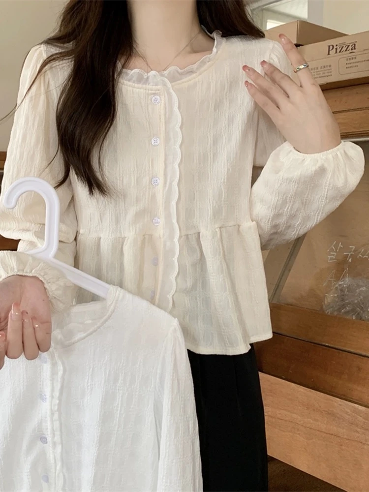 【小满】春秋款法式荷叶边长袖短款上衣