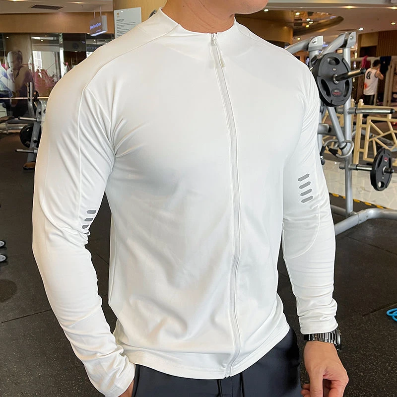 修身长袖男士春秋薄款高弹速干衣健身衣服跑步训练服无帽拉链外套