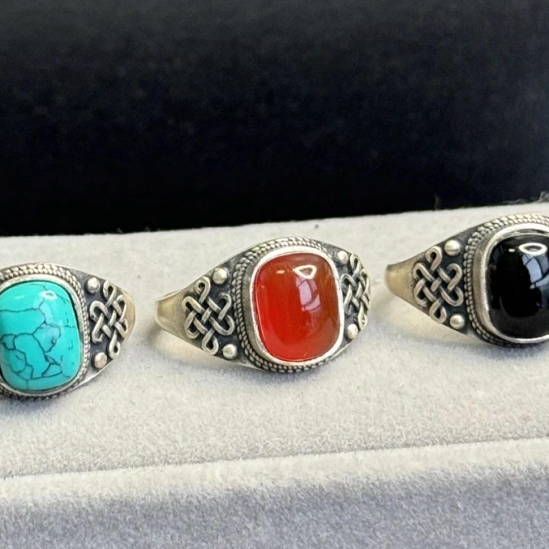 925银银制品 纯银新款方形吉祥结戒指