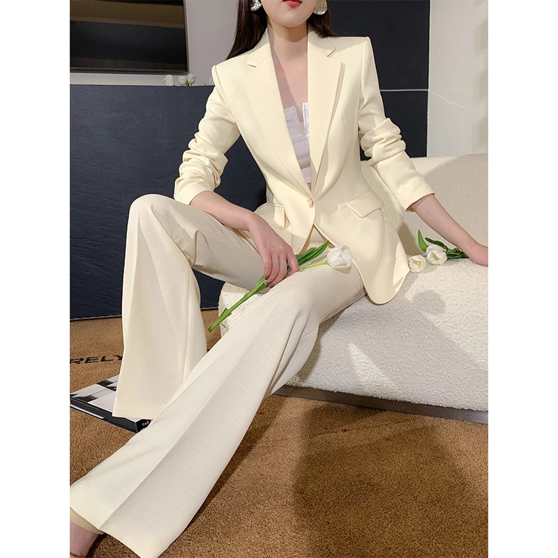 【高端轻奢】米黄色休闲西服套装女时尚气质2023年新款通勤垂感西装