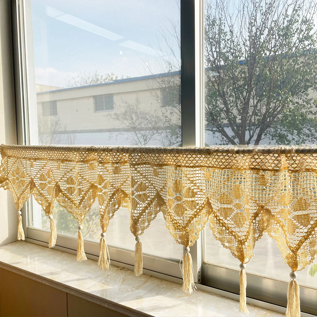 259-97【30*200cm】钩花半帘棉线遮光帘玄关帘咖啡帘飘窗帘