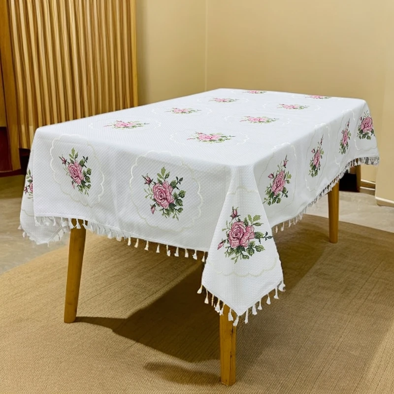 2413A-12原白色【140*200cm】十字绣竹节棉桌布茶几盖巾防尘盖布