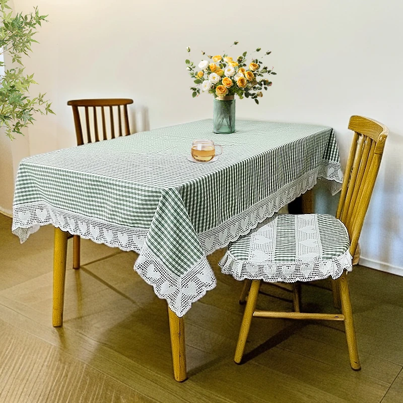 2468-21绿色【140*200cm】小清新棉麻格子色织布餐桌布复古茶几盖巾