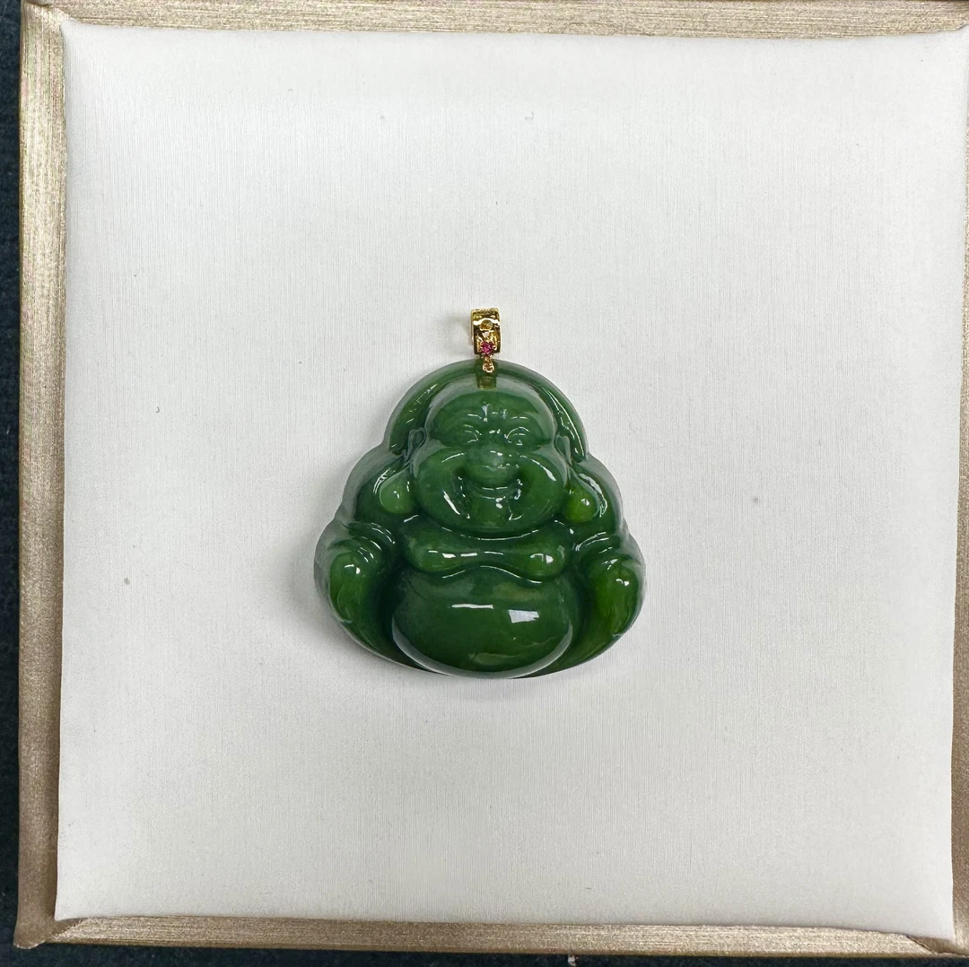 和田玉碧玉辣阳绿29mm佛公