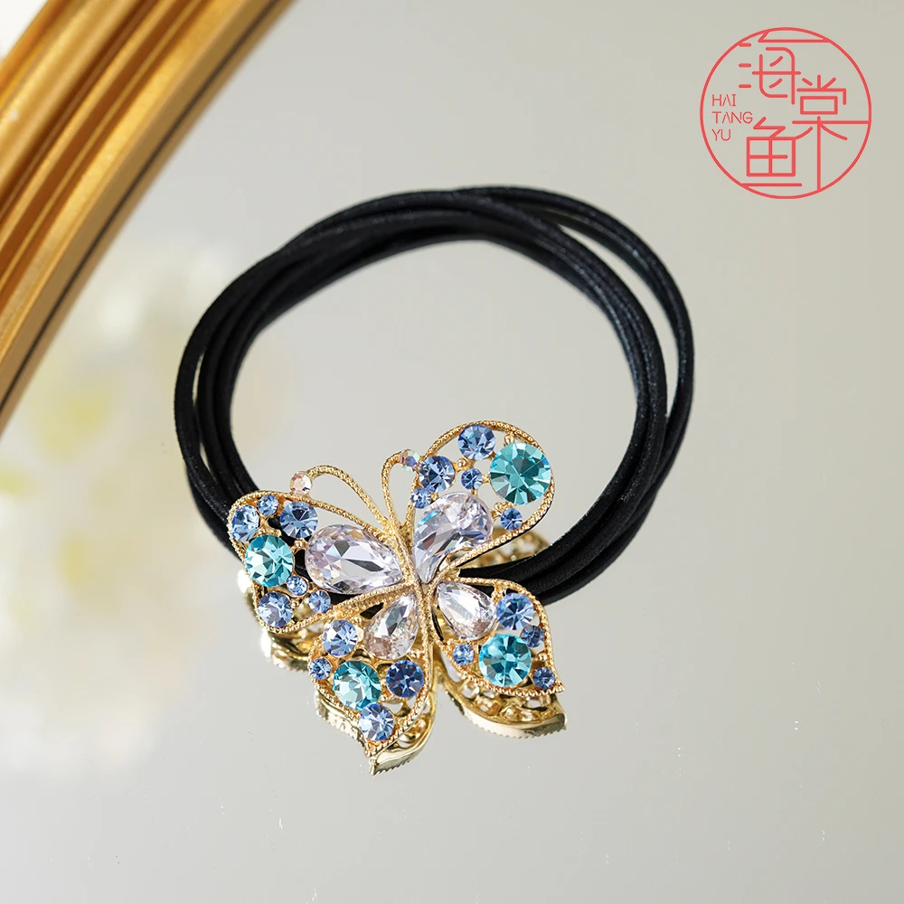 ZP236浅蓝钻蝴蝶头绳