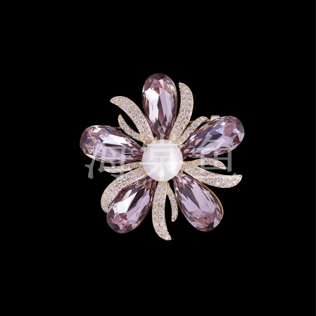 铜合金合成锆石胸针 时尚气质百搭紫色花朵胸针3982