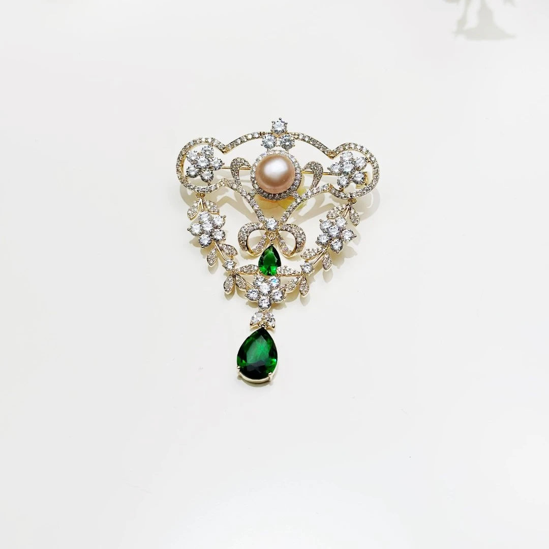 铜合金合成锆石胸针 HY1795宫廷幽幽之心胸针