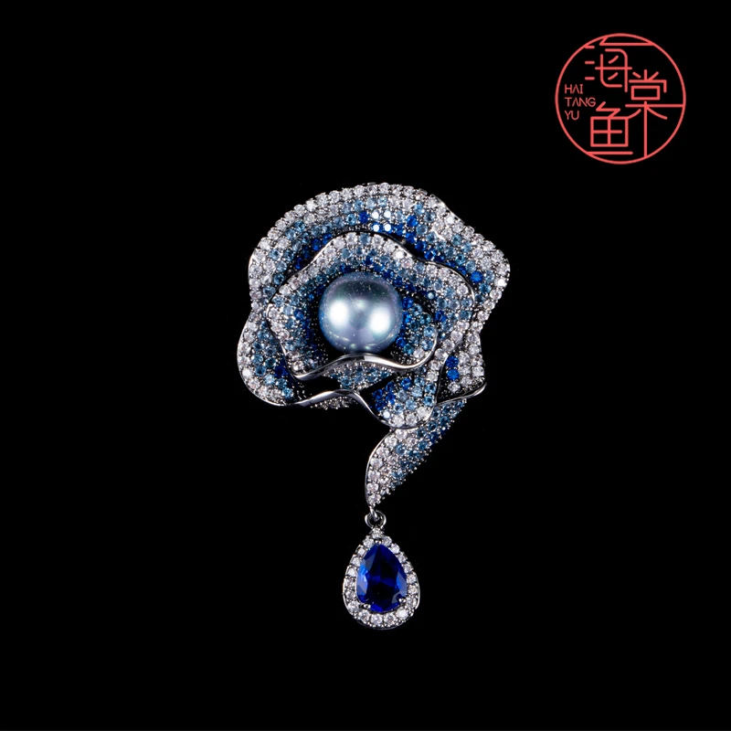 铜合金合成锆石胸针 时尚精致个性蓝色情人泪胸针3454