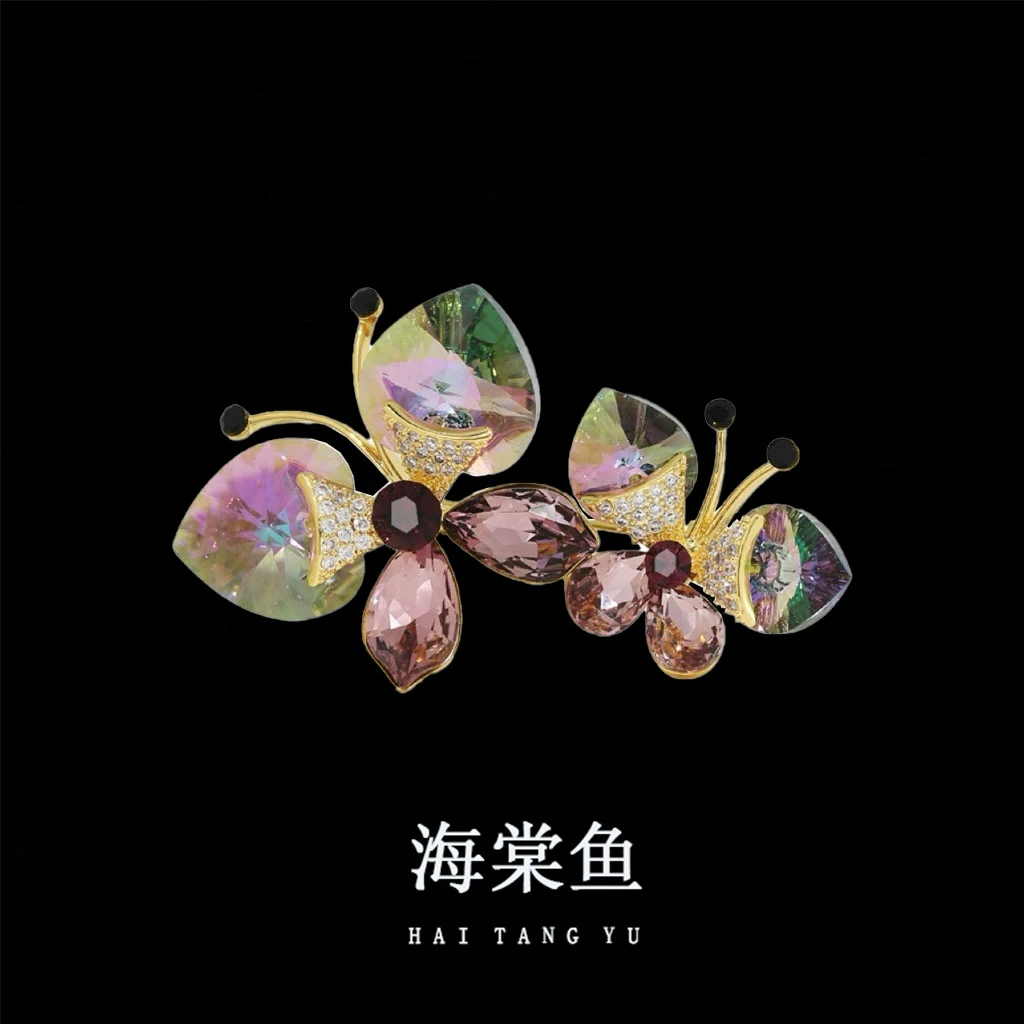 铜合金胸针 时尚气质百搭施华洛紫色蝴蝶胸针3692