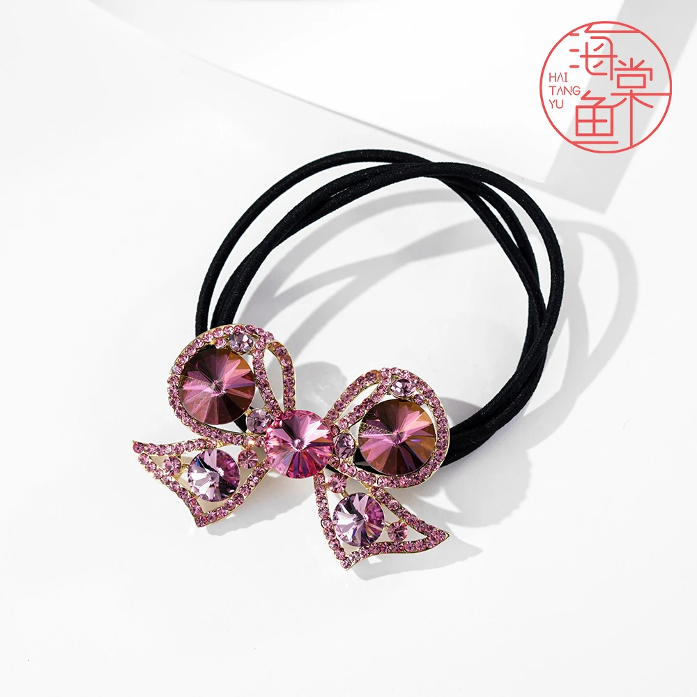 FJ3424【施华洛】暗粉蝴蝶结头绳