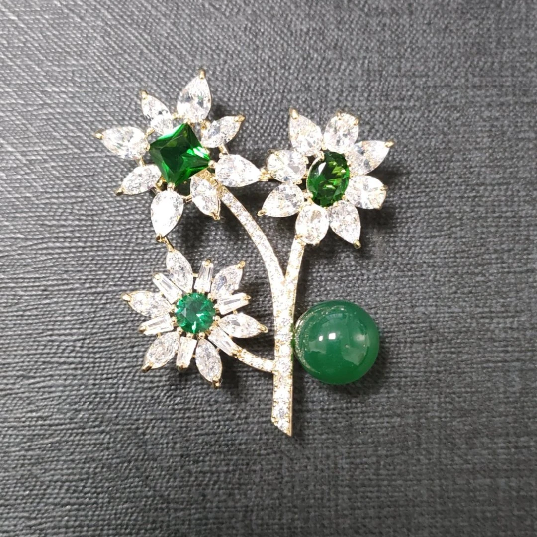 铜合金合成锆石胸针 HY808翠色向阳树胸针