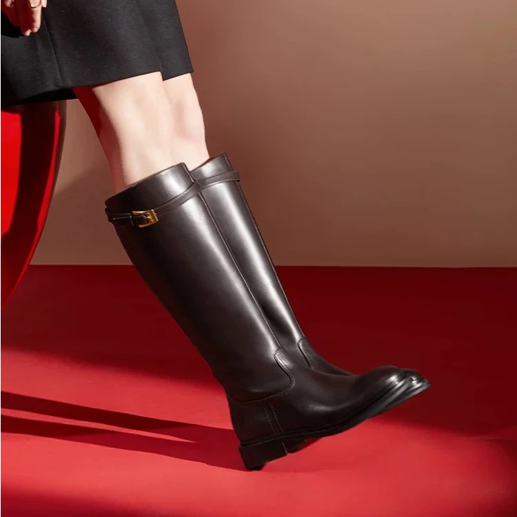 73hours骑士精神冬季新款英伦长筒靴高靴厚底流光骑士美拉德靴子