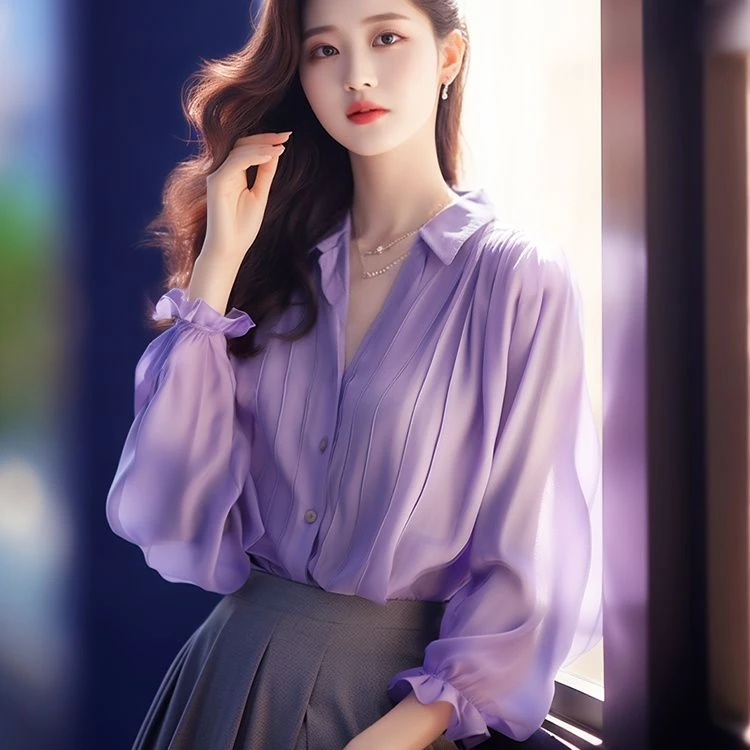 法式缎面衬衫早春上衣高端冰丝气质衬衣