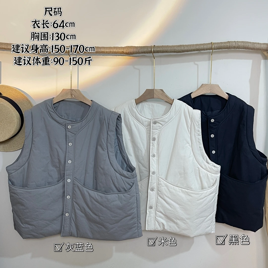 see Y自制 不挑人 日系夹棉加厚宽松文艺马甲 大口袋叠穿棉服马甲