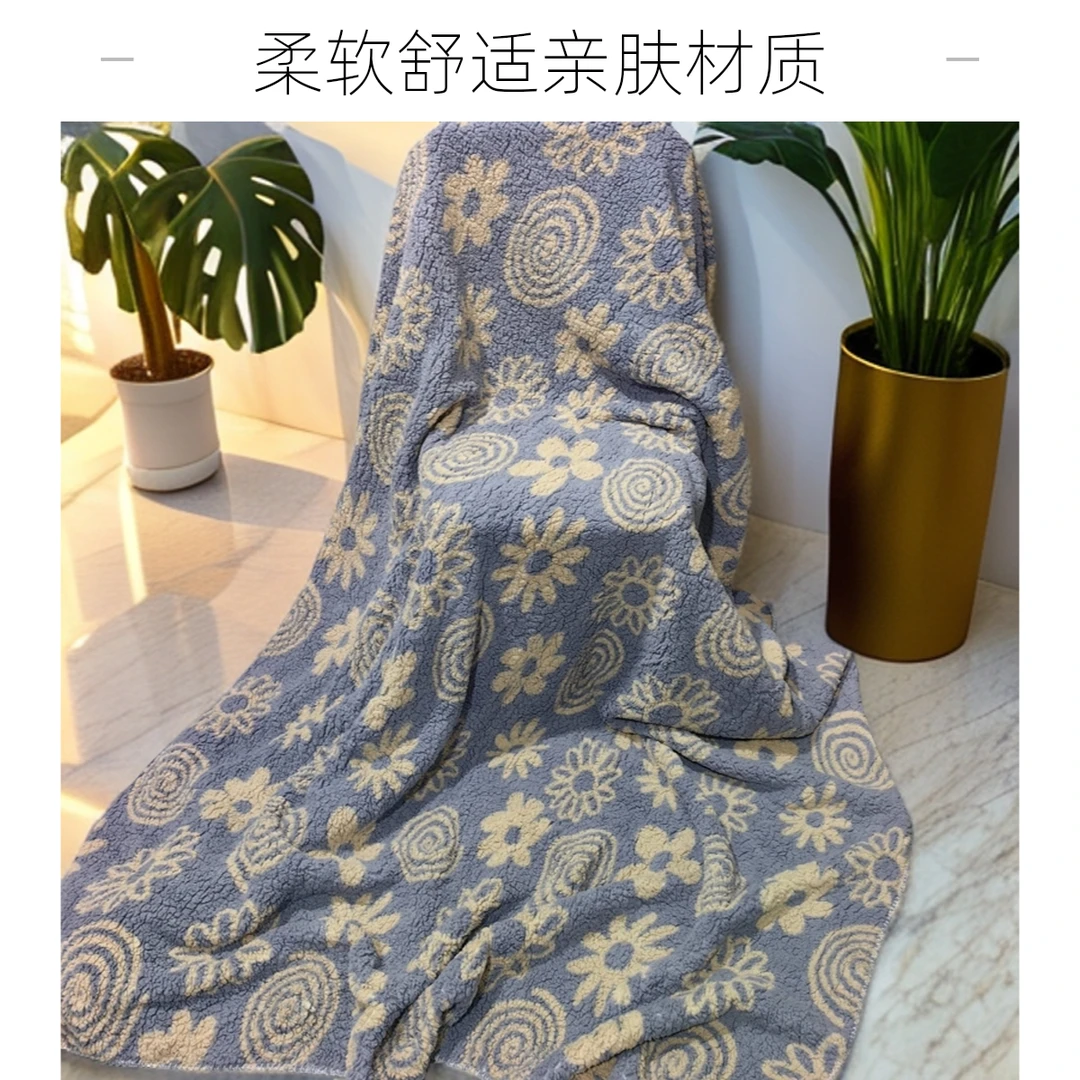 紫色大花波西米亚卧室沙发毯休闲毯绒毛毯午睡毯冬季加绒毛毯盖被