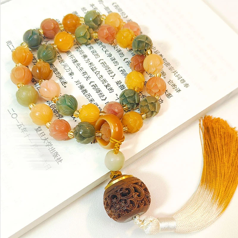 【有钱花】天然菩提手串雕刻步步生莲同款精修孔道手工文玩手持