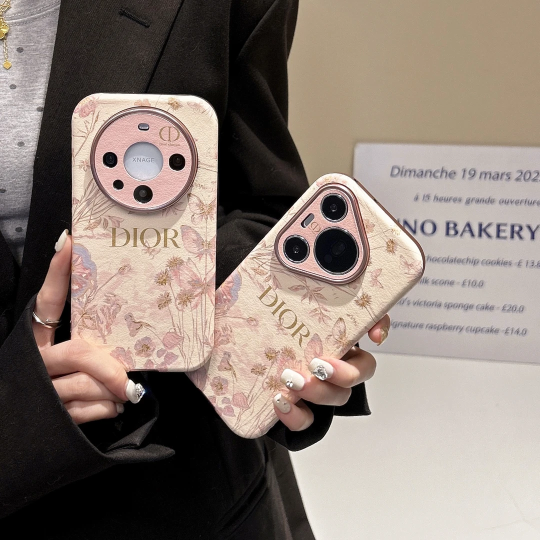 花卉蝴蝶适用华为Pura70ultre皮质手机壳大牌mate60pro电镀50软壳