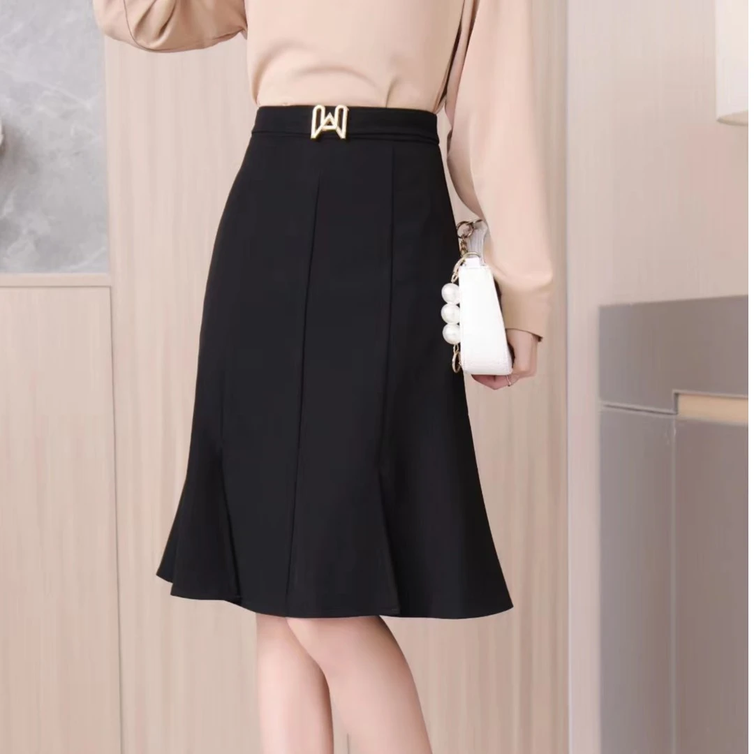 气质女人遮肉修身显瘦斜纹鱼尾裙