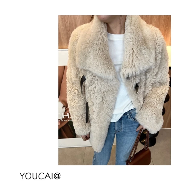 YOUCAI冬季年货翻领皮扣托卡皮草