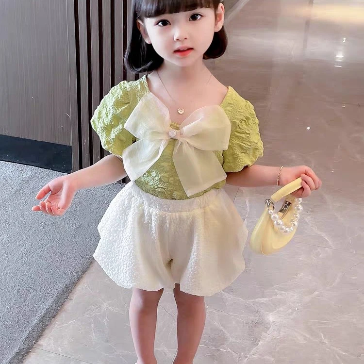 6076夏装新款女童小香风套装儿童洋气韩版夏季网红蝴蝶结两件套