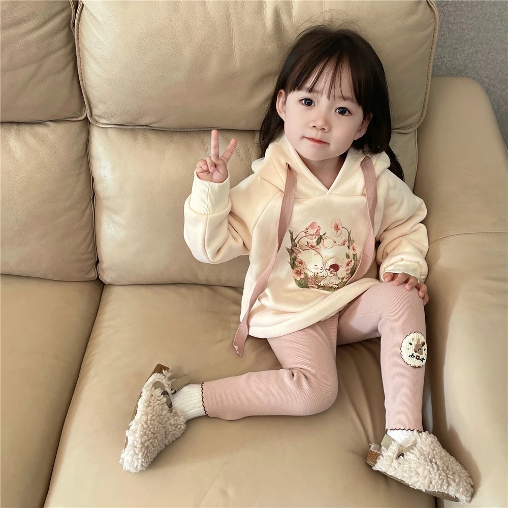 5732（无帽绳）新款潮童韩版休闲洋气秋冬加厚加绒插肩袖兔耳朵卫衣
