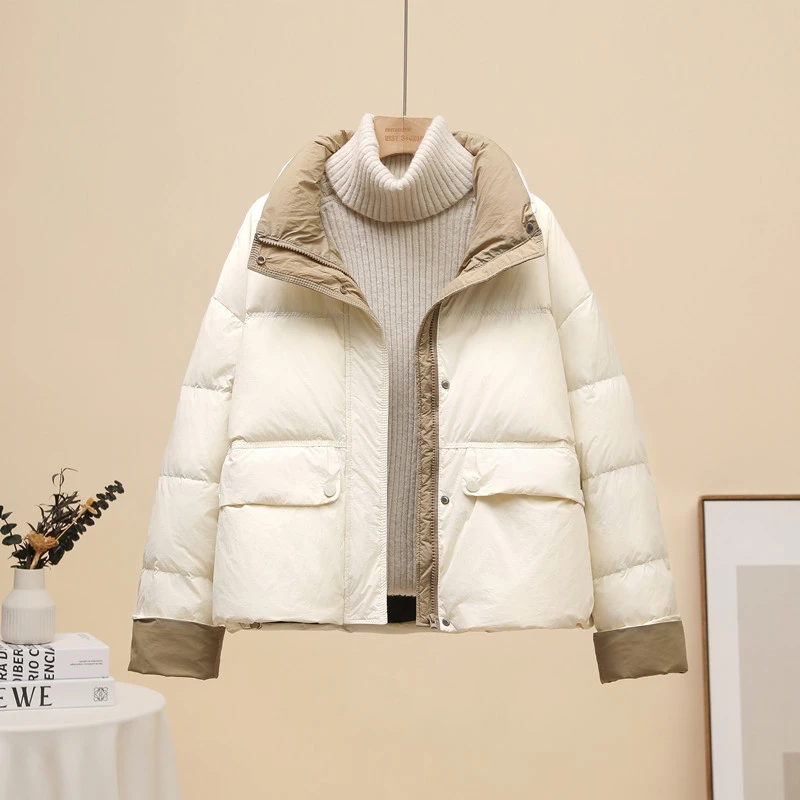 短款鸭绒羽绒服冬季韩版拼色羽绒面包服