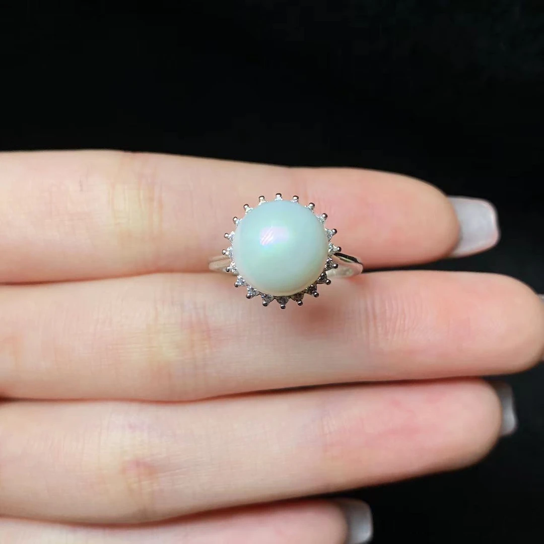 M094-S925银镶嵌珍珠戒指-9mm