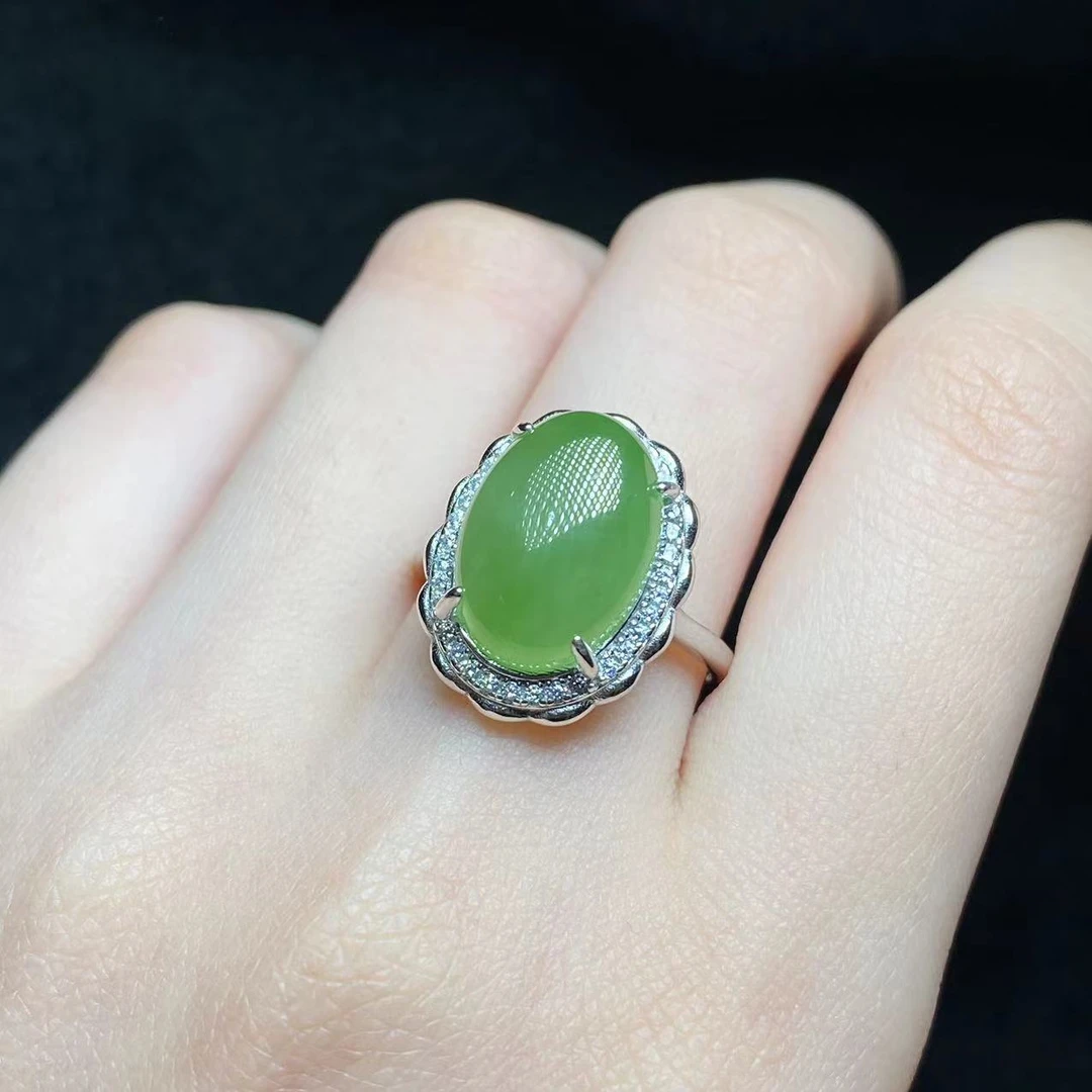 M009-S925银镶嵌和田玉戒指 13*9mm 多样性发其一