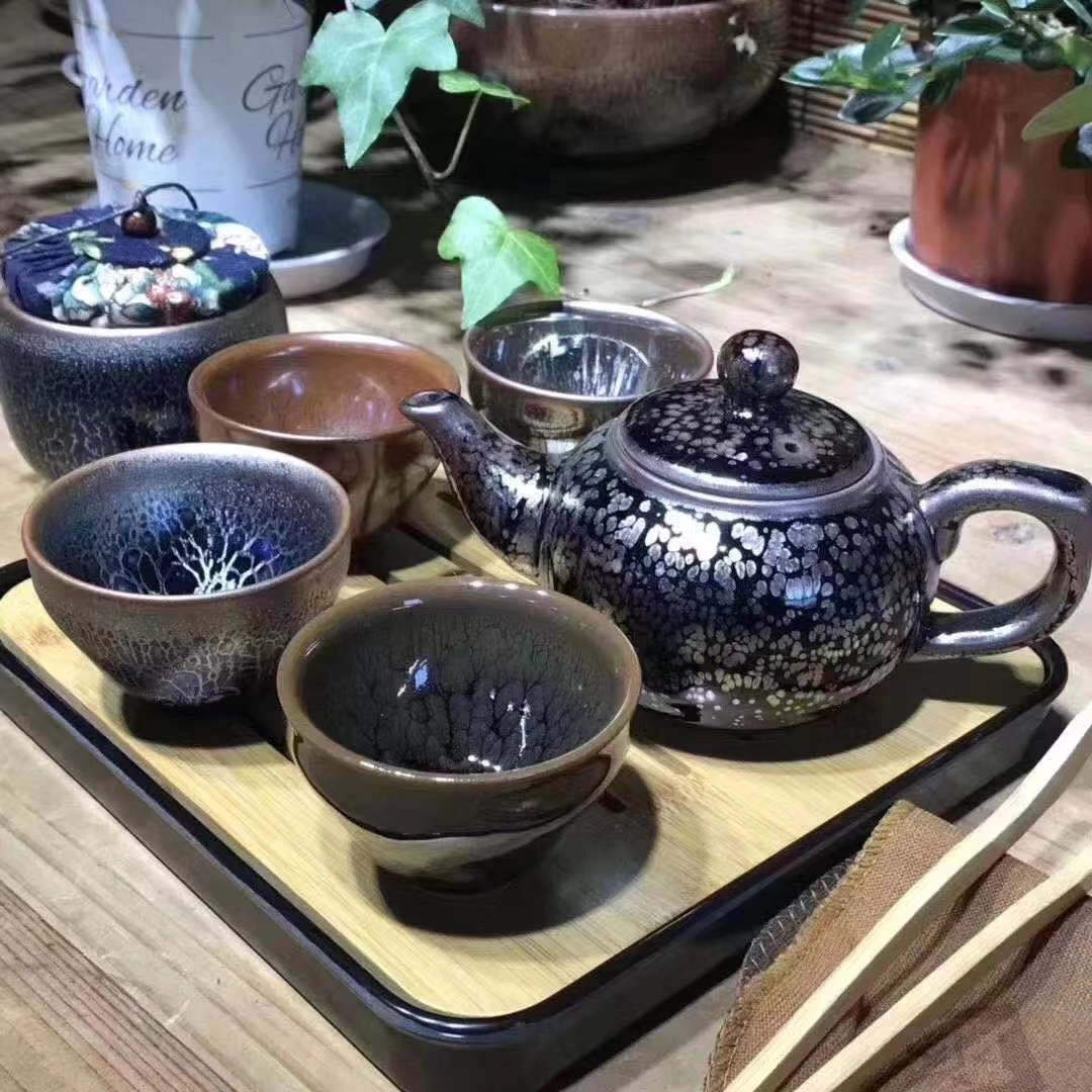 建盏一壶4杯一罐旅行套装茶盏