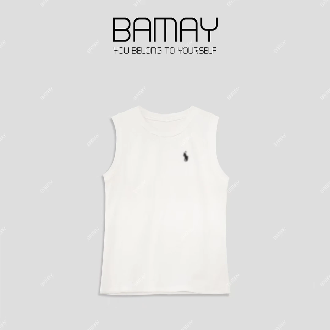 【BAMAY】2025新款白色慵懒风无袖打底工字圆领印花背心BM243DD001Q