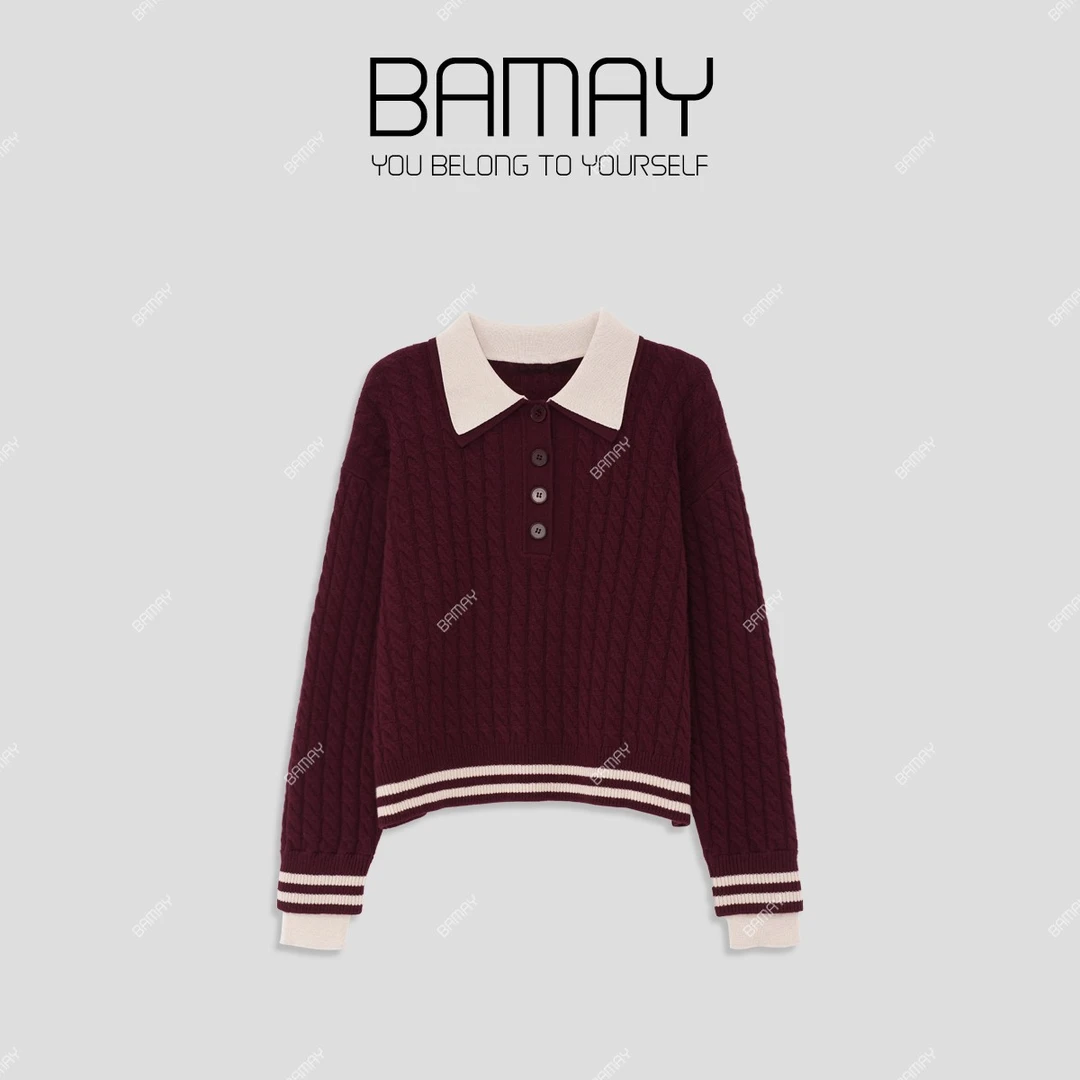 【BAMAY】秋冬休闲百搭撞色方领套穿毛衣BM243MY006Q