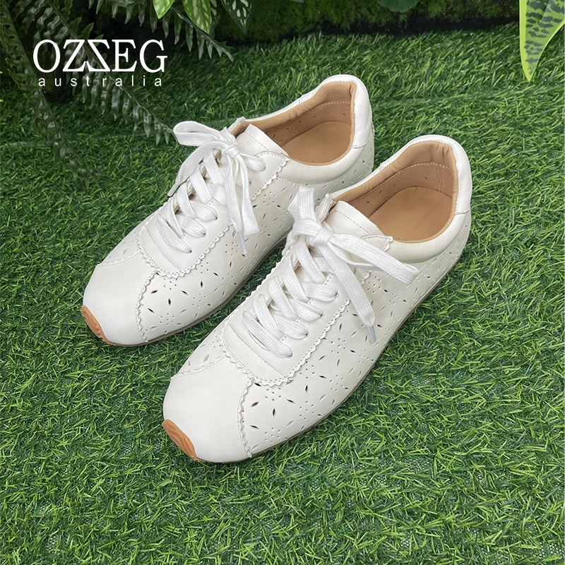 OZZEG澳泽格2025夏季新款镂空德训鞋女真皮透气百搭小白鞋2FC16