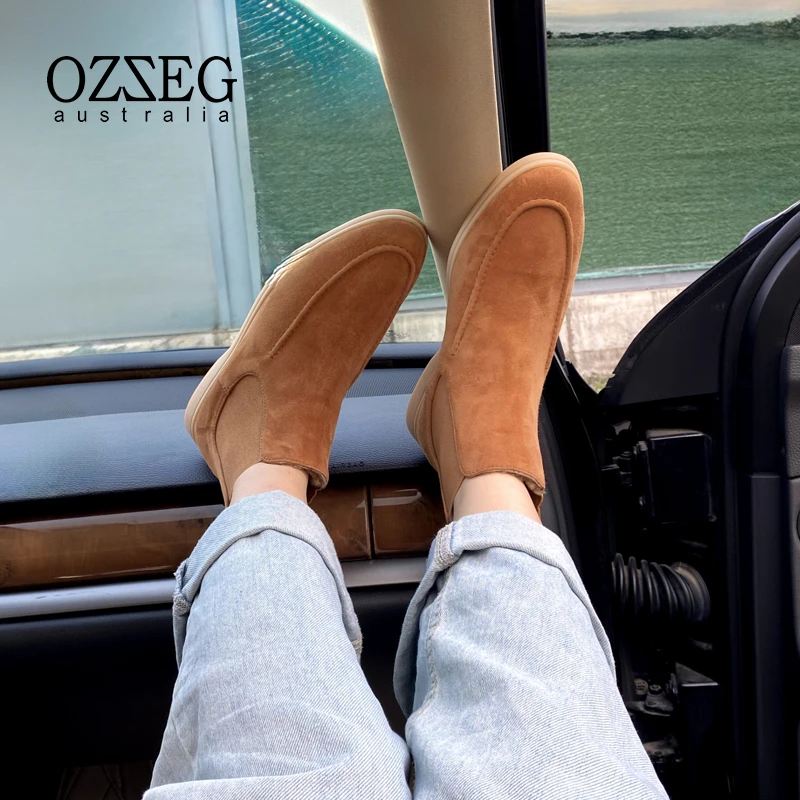 OZZEG雪地靴女冬季加绒2023厚底马丁靴切尔西靴皮毛一体短靴23D10