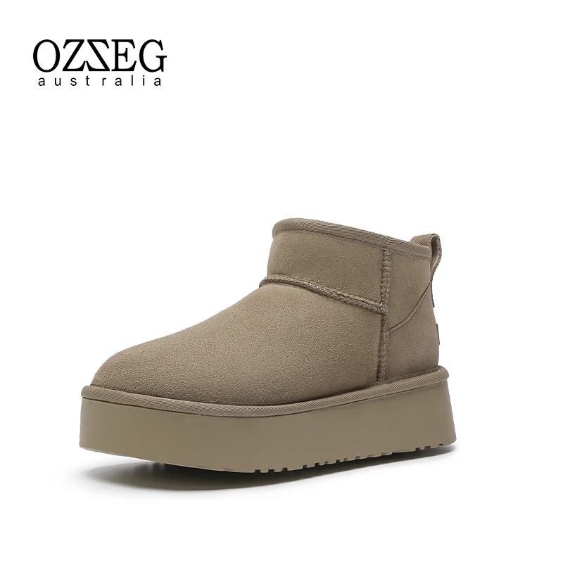 OZZEG澳泽格2024新款雪地靴女冬加绒加厚皮毛一体短筒棉鞋23DA71