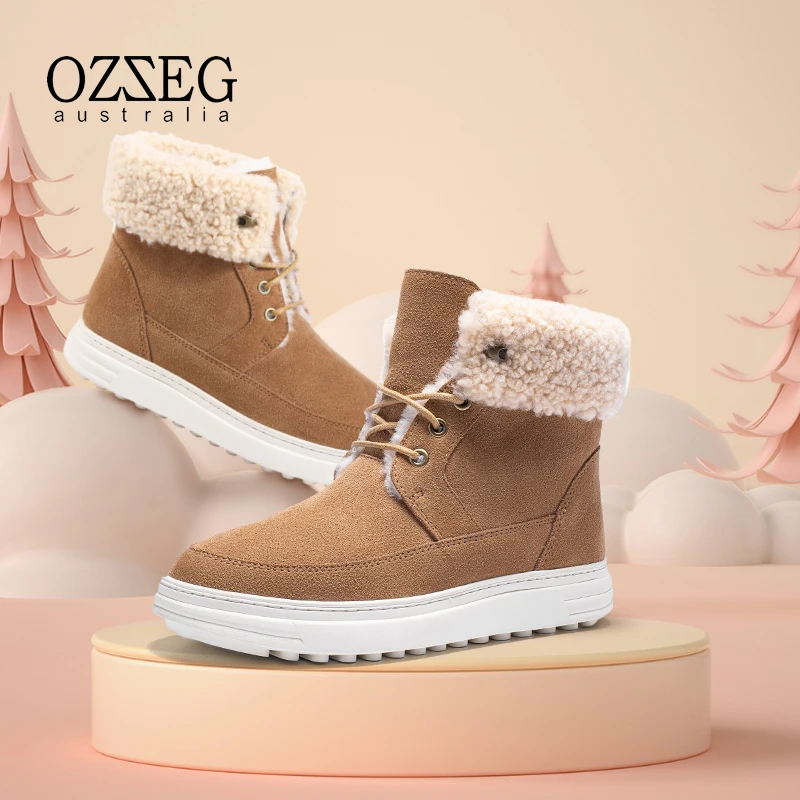 OZZEG真皮雪地靴女冬季新款羊皮毛一体新款加绒加厚保暖棉鞋Z6887