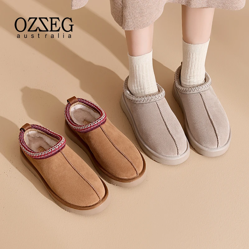 OZZEG澳泽格加绒毛毛拖鞋女外穿2025秋冬皮毛一体加厚保暖2FD03