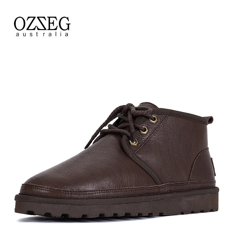 OZZEG冬新款真皮短靴男加绒皮毛一体雪地靴英伦保暖平底靴Z3236-1